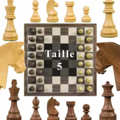 Jeu Échec Staunton 45cm Buis/Acacia Haut de Gamme en Bois Massif