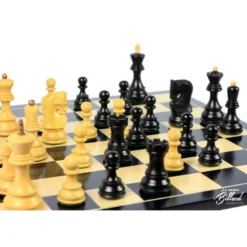 Jeu d’échecs Zagreb – 45 cm – Finition ébène et buis, marqueterie haut de gamme