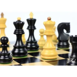 Jeu d’échecs Zagreb – 45 cm – Finition ébène et buis, marqueterie haut de gamme