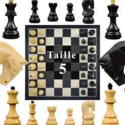 Jeu d’échecs Zagreb – 45 cm – Finition ébène et buis, marqueterie haut de gamme